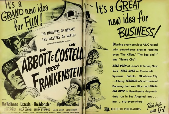 1948 Universal Pictures trade ad for "Bud Abbott and Lou Costello meet Frankenstein."