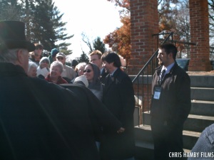 Ken Burns (center), singing autographs on patrons' programs at the 2008 Dedication Day ceremony in Gettysburg, Pennsylvania. I was one of the lucky ones to have my program booklet signed by Burns.