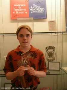 Chris Hamby is holding his MHz Networks' "Shorite" award at the MHz "Shorties" film festival afterparty in 2006.