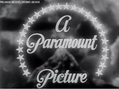 Screengrab of the vintage 1940's Paramount Pictures opening, from the now-public domain Paramount short, "A Letter from Bataan" (1944). Now available on the Internet Archive.
