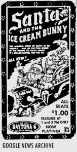 Original newspaper ad for "Santa and the Ice Cream Bunny" (via the Daytona Beach Morning Journal/Google News Archives)